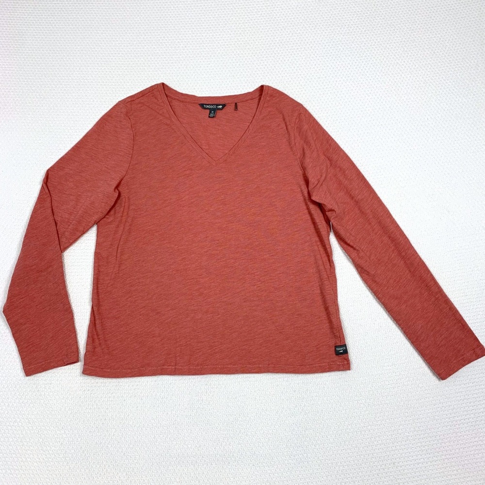 Toad&Co Boundless Jersey Womens M Terracotta V-Neck Sustainable LS Tee Top Shirt